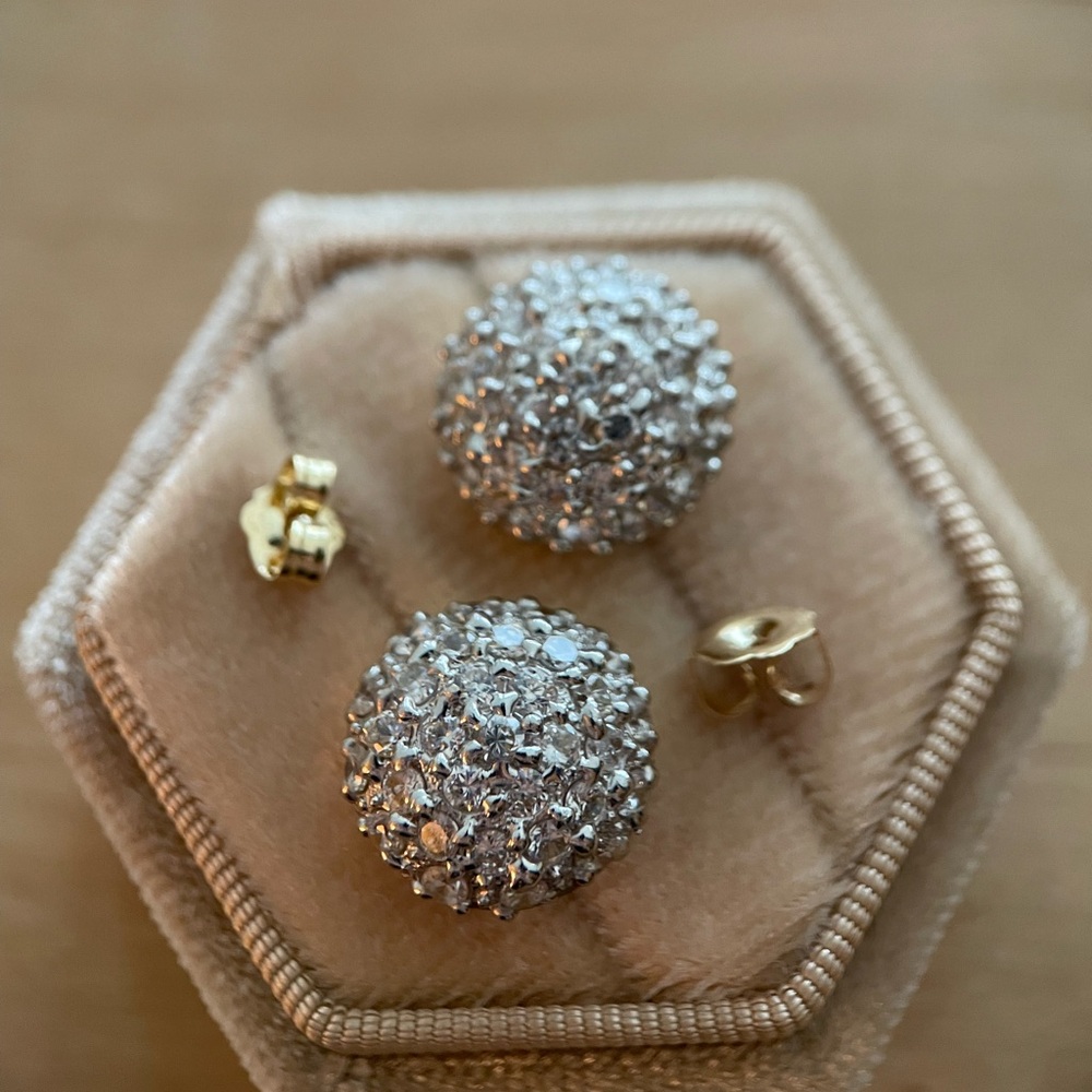 HUGE vintage/antique 14k solid gold bombe pave cluster stud button earrings - Picture 8 of 13